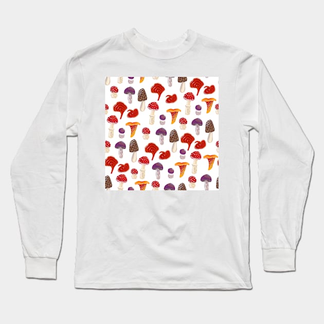 Mushrooms in Gouache Pattern Long Sleeve T-Shirt by paintedpansy